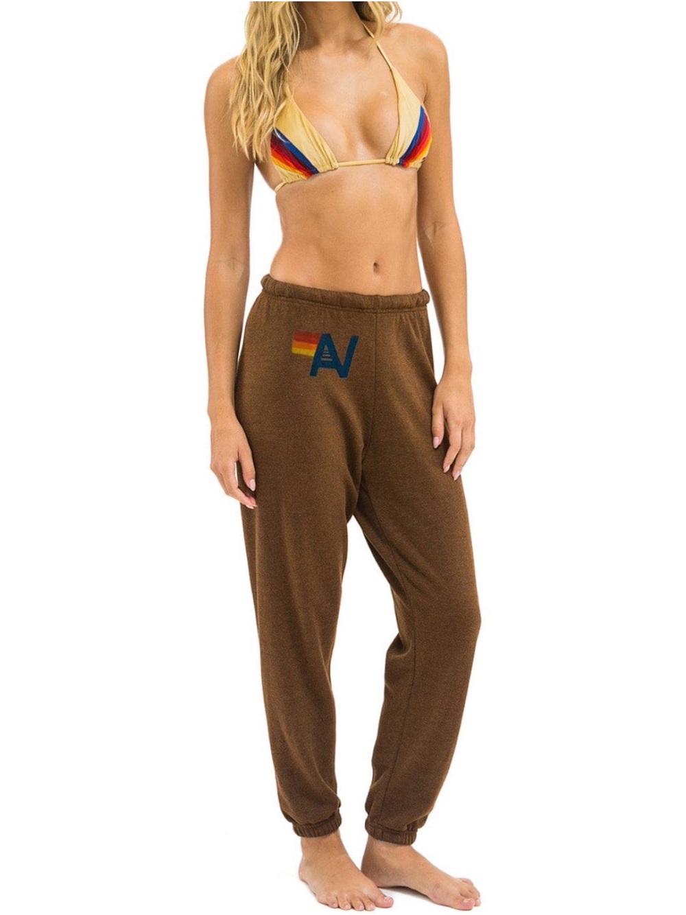 🤎Aviator Nation Chocolate Joggers Rainbow AV Logo Size M Like New